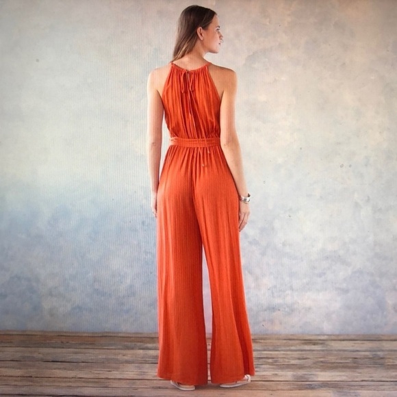 Sundance Sahara Jumpsuit Orange Halter Tie Waist Wide Leg Size XL NWT Boho - Picture 2 of 14